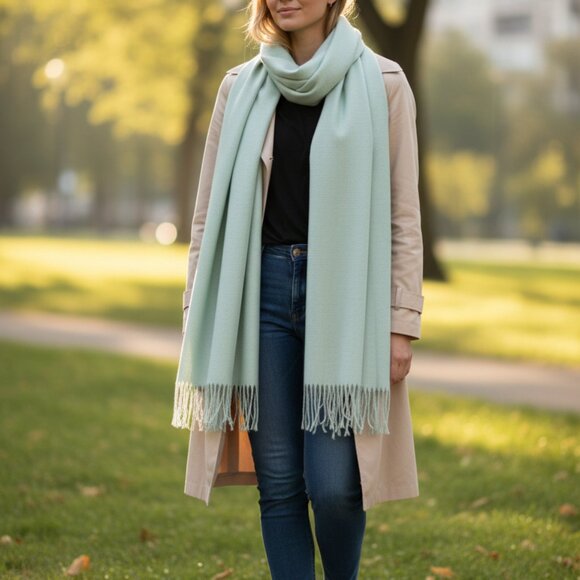 Pastelona Accessories - Pastelona Light Blue Woven Scarf With Fringe Edges
